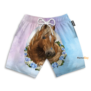 Horse And Flowers - Beach Shorts