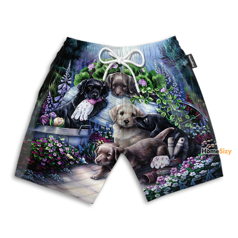 Puppys And Flowers Tropical - Beach Shorts