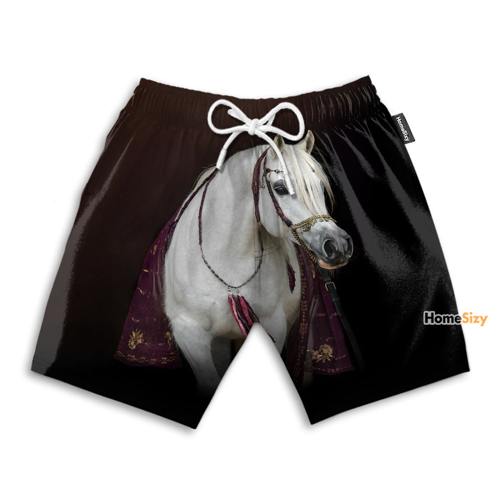 Beautiful Arabian White Horse - Beach Shorts