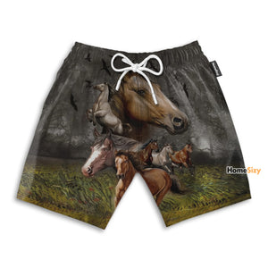 Horse Running In Jungle Tropical - Beach Shorts