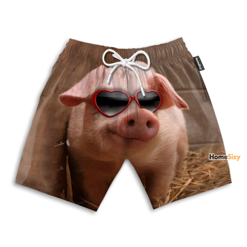 Cute Pig And Heart Shaped Sunglasses - Beach Shorts