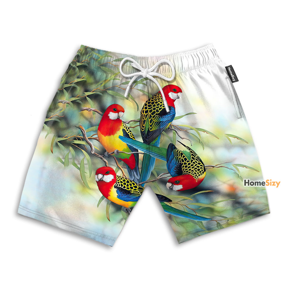 Parrots And Tropical Green Leaves - Beach Shorts