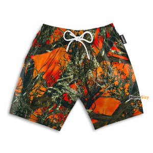 Orange Camo Hunting - Beach Shorts