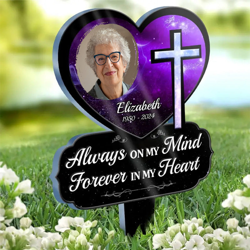 Custom Photo Grandma God Loves You Forever - Memorial Personalized Custom Stain Glass Style Acrylic Garden Stake