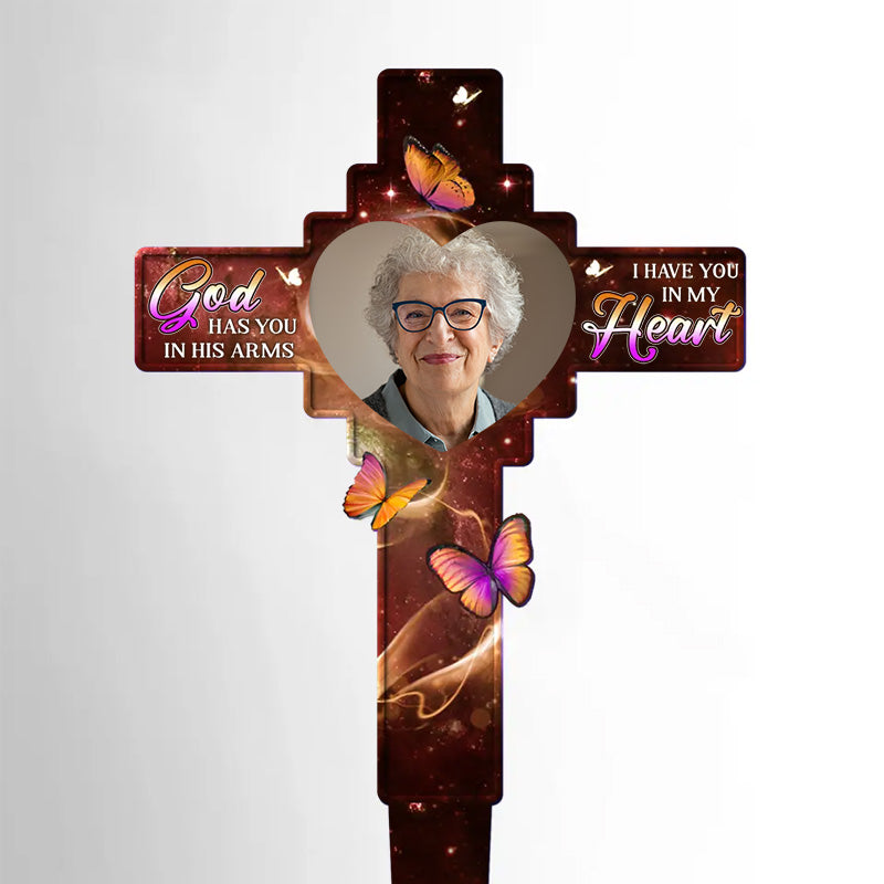 Custom Photo Grandma In Our Hearts Always - Memorial Personalized Custom Stain Glass Style Acrylic Garden Stake - Custom Photo