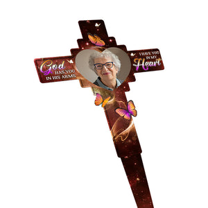 Custom Photo Grandma In Our Hearts Always - Memorial Personalized Custom Stain Glass Style Acrylic Garden Stake - Custom Photo