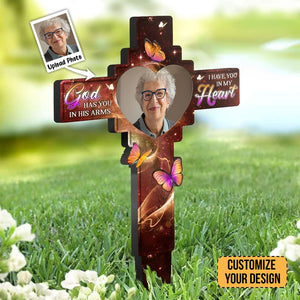 Custom Photo Grandma In Our Hearts Always - Memorial Personalized Custom Stain Glass Style Acrylic Garden Stake - Custom Photo