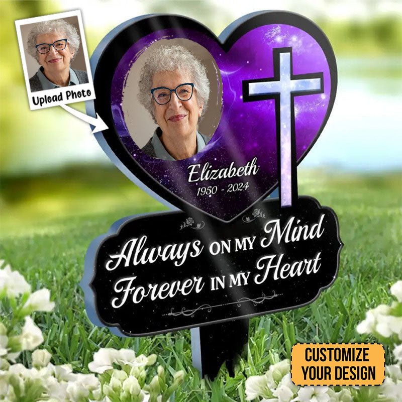 Custom Photo Grandma God Loves You Forever - Memorial Personalized Custom Stain Glass Style Acrylic Garden Stake