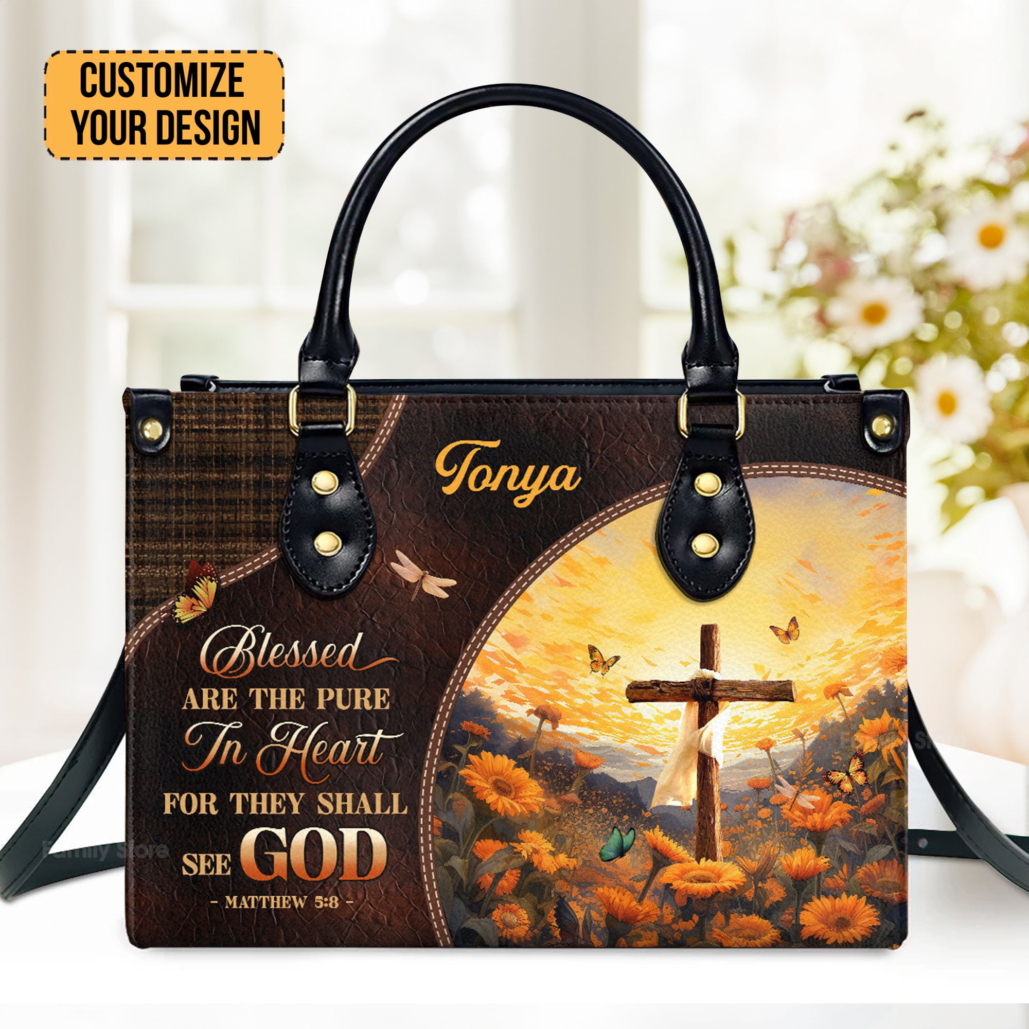 Blessed Are The Pure - Thoughtful Gift For Christians - Personalized Leather Handbag With Handle - AT4081247