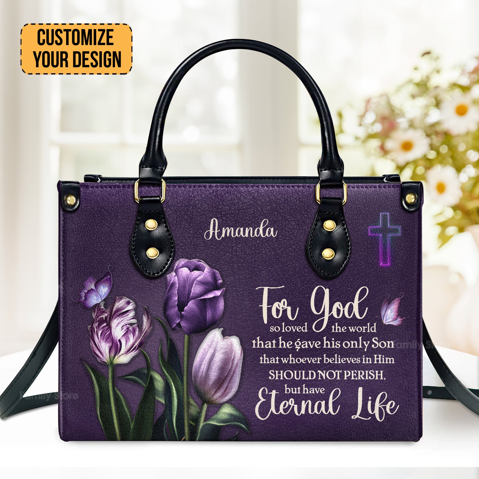 For God So Loved The World - Thoughtful Gift For Christians - Personalized Leather Handbag With Handle - AT4080933