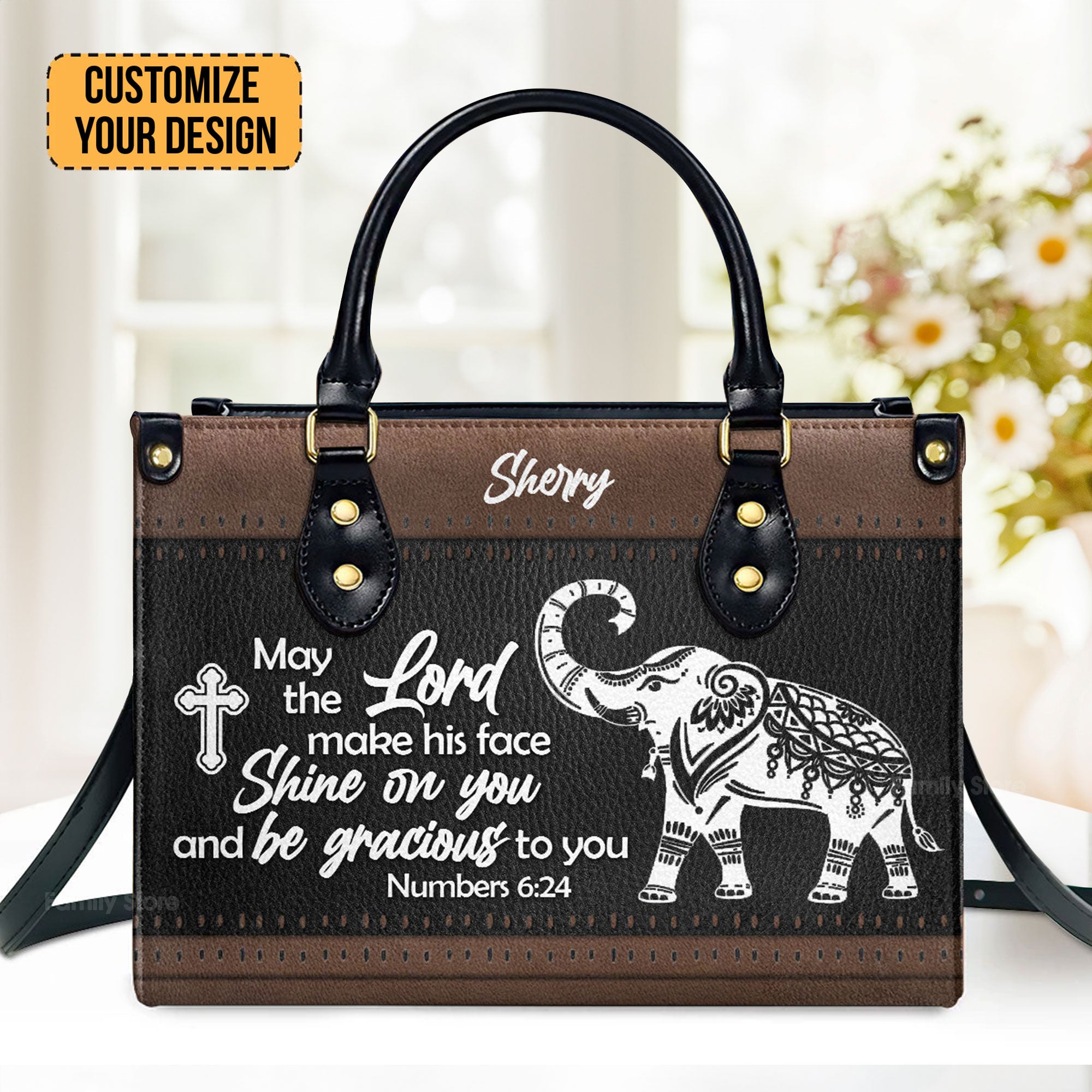 Elephant May The Lord Make His Face Shine On You - Thoughtful Gift For Christians - Personalized Leather Handbag With Handle - AT4081453