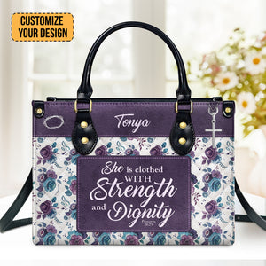 Proverbs 3125 She Is Clothed With Strength And Dignity - Thoughtful Gift For Christians - Personalized Leather Handbag With Handle - AT4081311