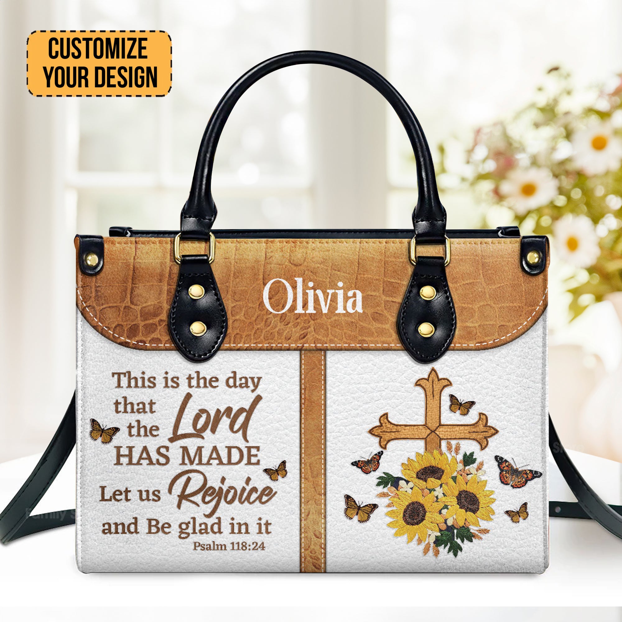 Cross This Is The Day That The Lord Has Made - Beautiful Personalized Leather Handbag - AT4081406