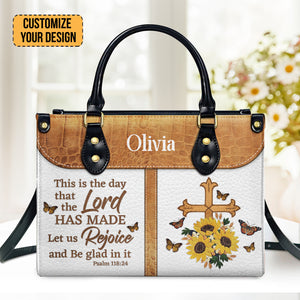 Cross This Is The Day That The Lord Has Made - Beautiful Personalized Leather Handbag - AT4081406