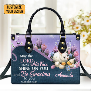 May The Lord Make His Face Shine On You And Be Gracious To You - Personalized Leather Handbag With Handle - AT4080722