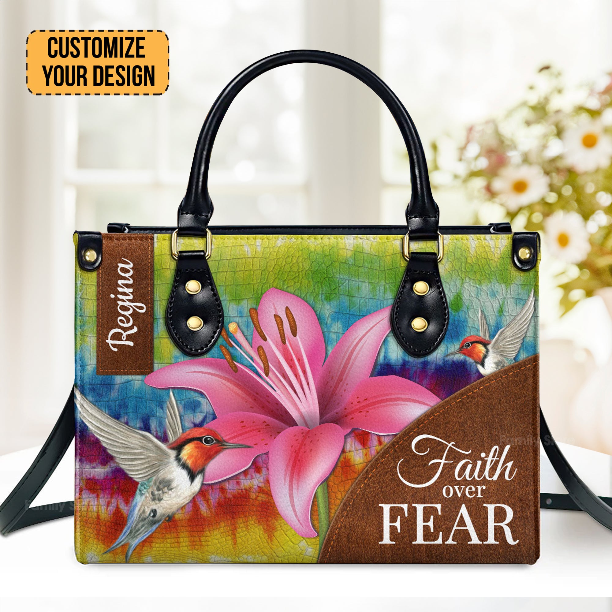 Faith Over Fear Lily Flower - Thoughtful Gift For Christians - Personalized Leather Handbag With Handle - AT4080741