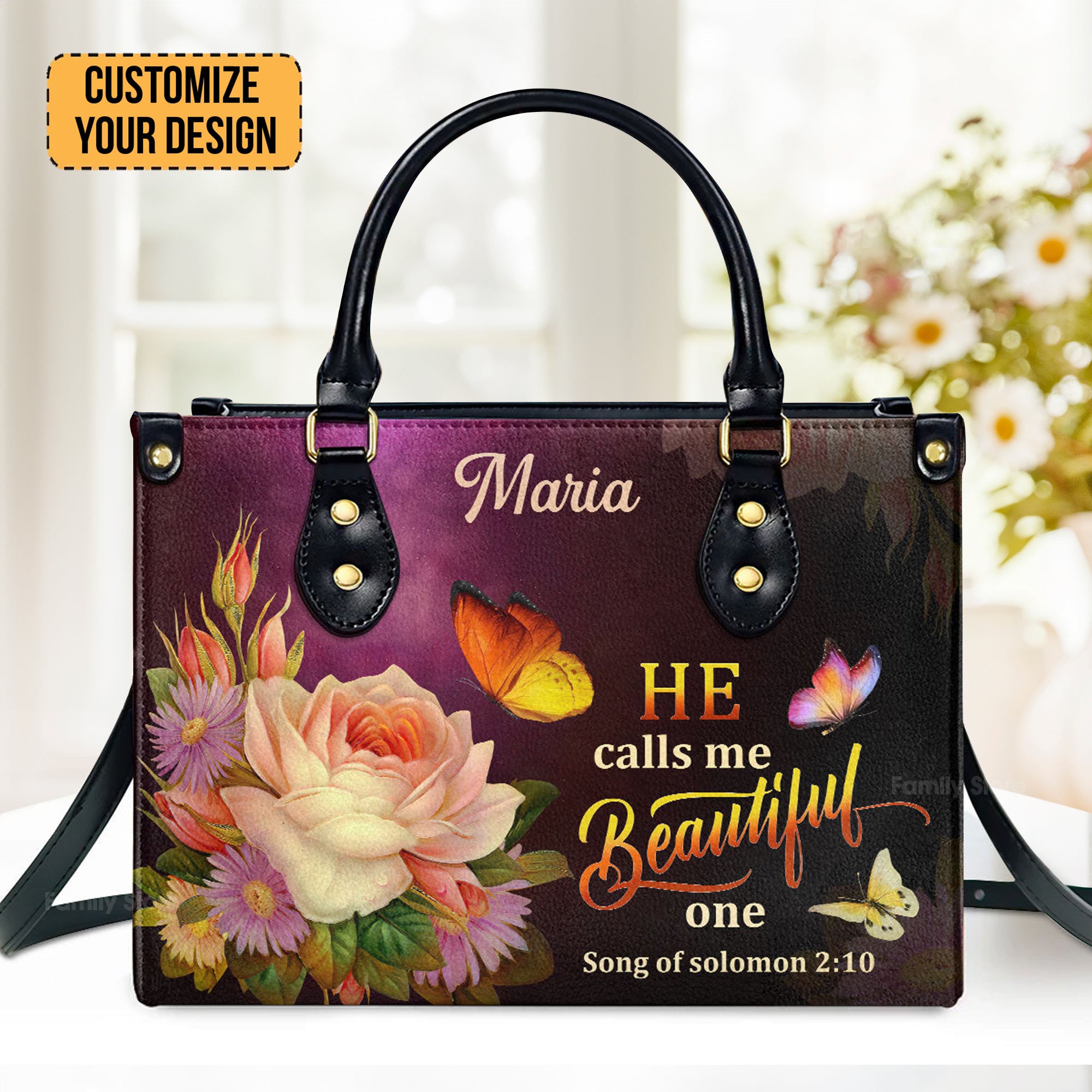 Solomon 210 Flower And Butterfly He Calls Me Beautiful One - Unique Personalized Leather Handbag - AT4080938