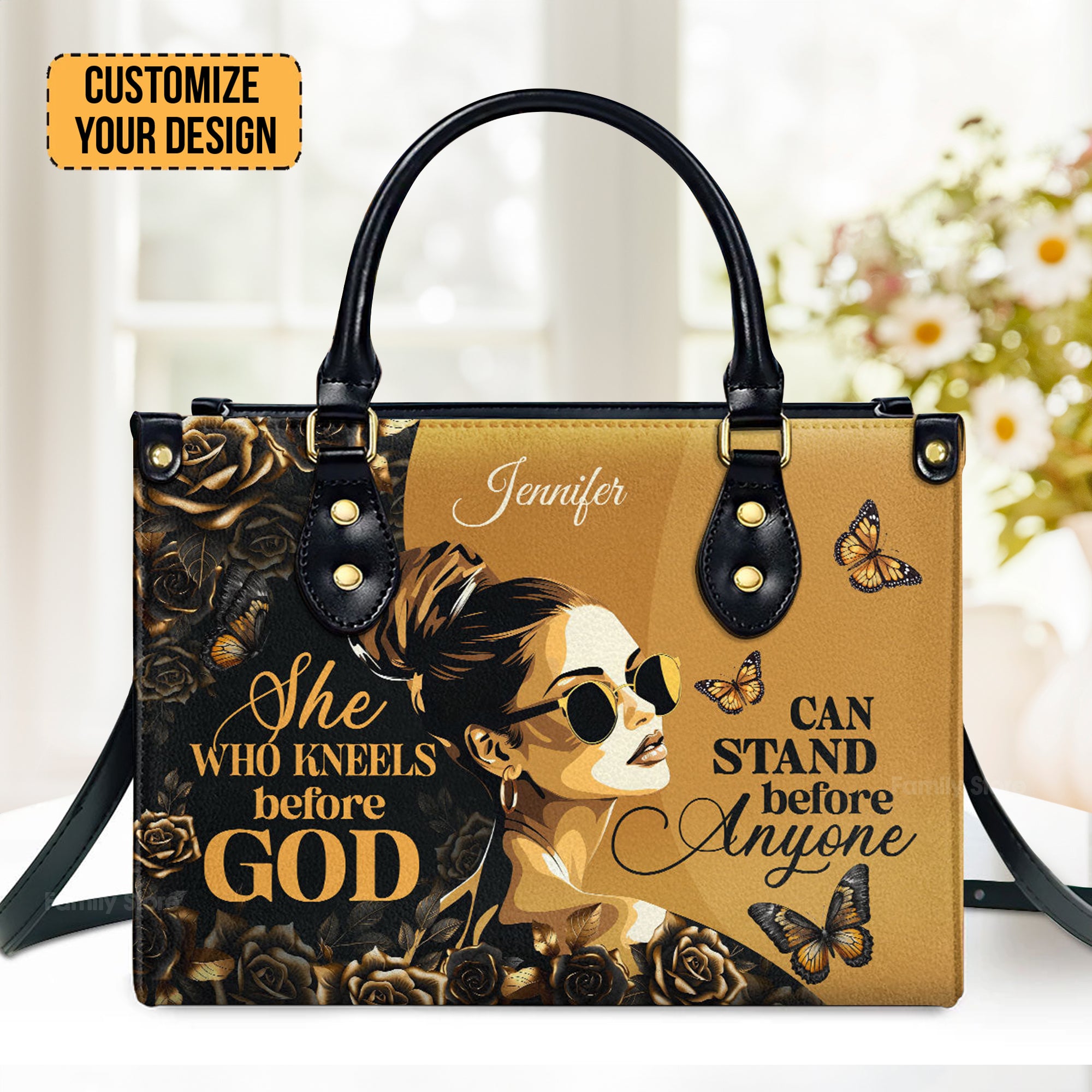 She Who Kneels Before God - Personalized Leather Handbag With Handle - AT4081232