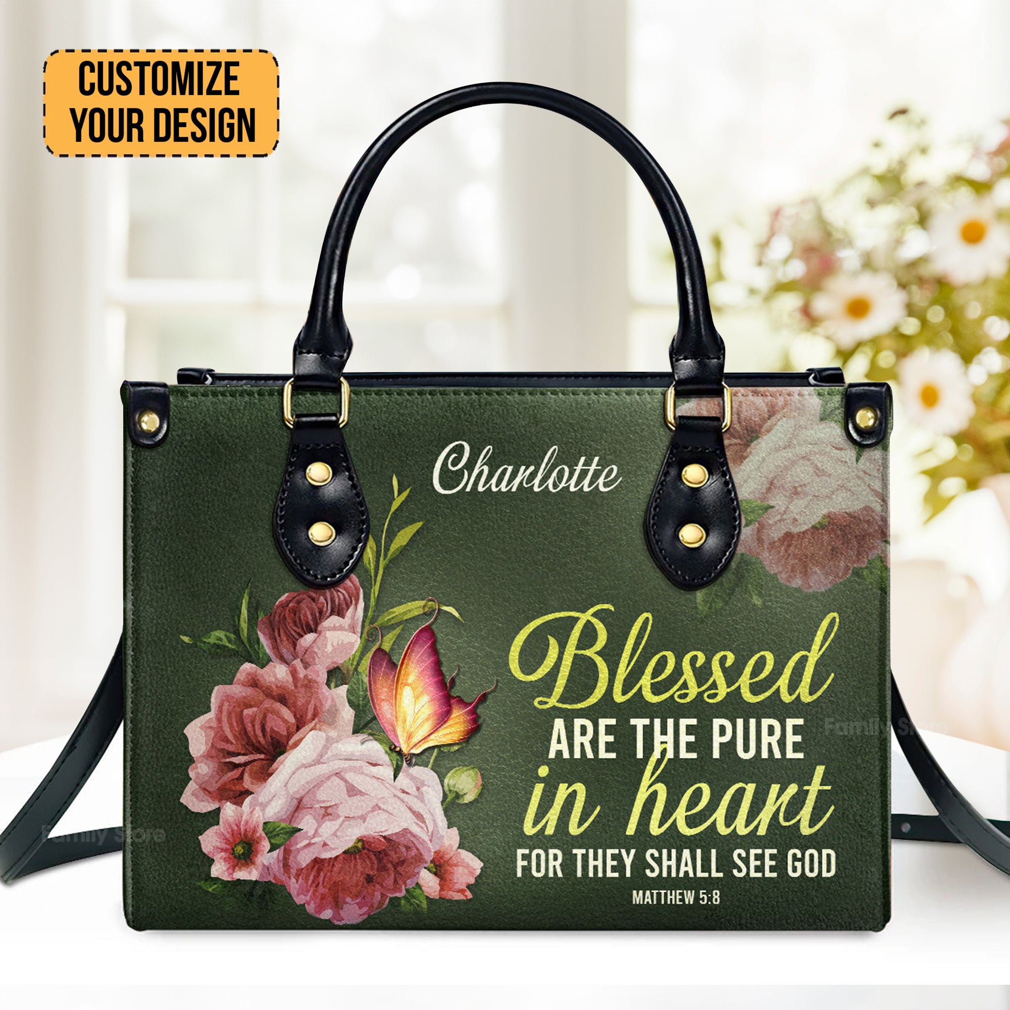 Blessed Are The Pure In Heart Matthew 5:8 - Thoughtful Gift For Christians - Personalized Leather Handbag With Handle - AT4080845