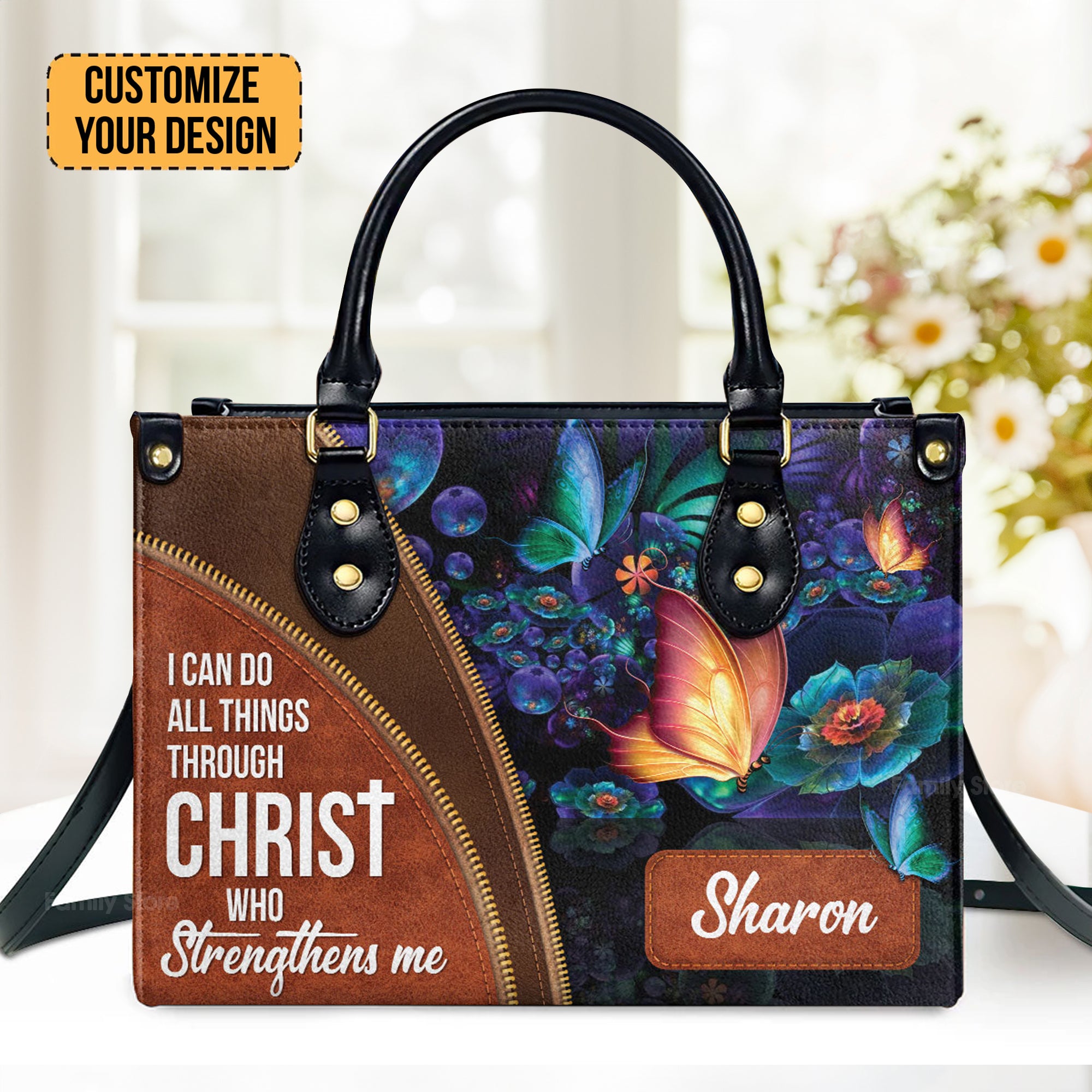 Special Butterfly I Can Do All Things Through Christ - Beautiful Personalized Leather Handbag - AT4081418