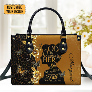 God Is Within Her - Scripture Gifts For Women Of God - Personalized Leather Handbag With Handle - AT4080965