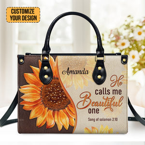 He Calls Me Beautiful One Fancy Sunflower - Thoughtful Gift For Christians - Personalized Leather Handbag With Handle - AT4080743