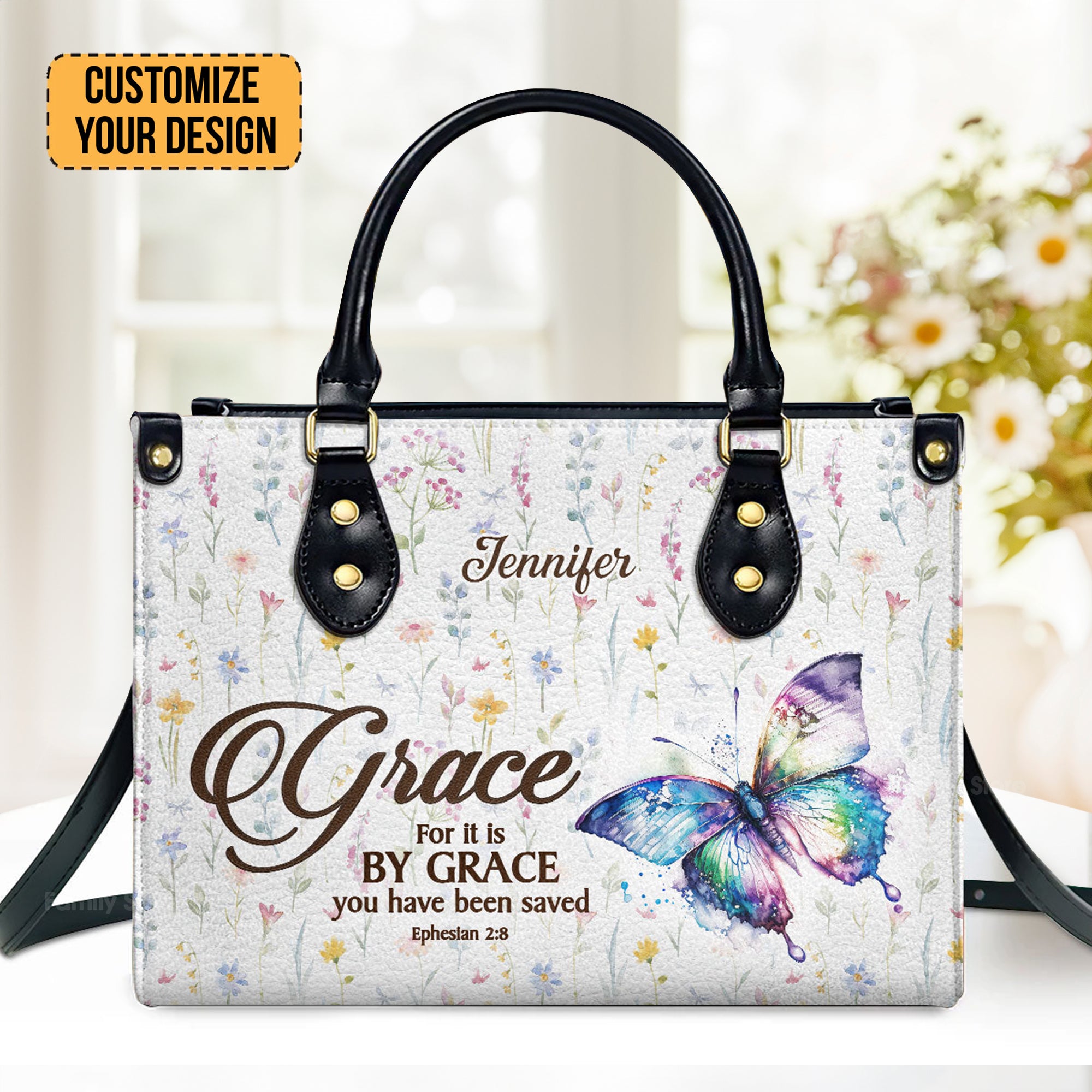 For It Is By Grace You Have Been Saved Ephesians 28 Worship - Unique Personalized Leather Handbag - AT4080901