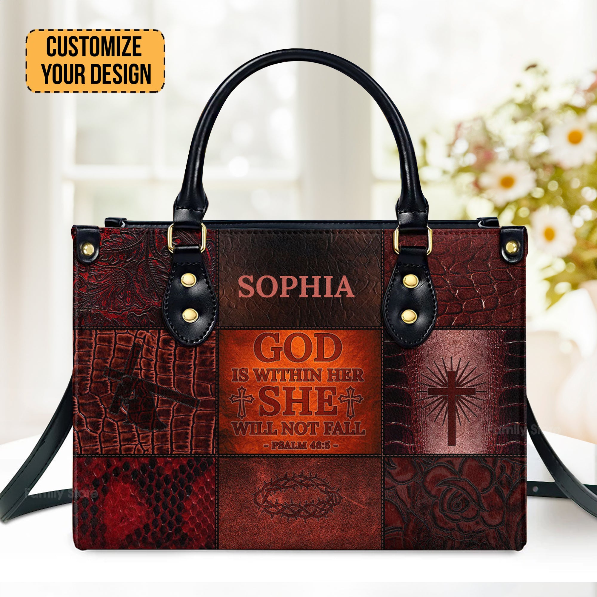 God Is Within Her, She Will Not Fall - Thoughtful Gift For Christians - Personalized Leather Handbag With Handle - AT4080966