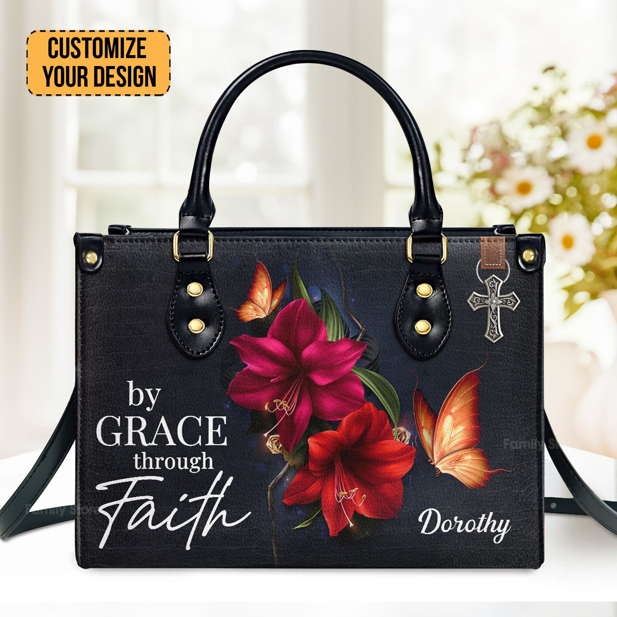 By Grace Through Faith - Thoughtful Gift For Christians - Personalized Leather Handbag With Handle - AT4080732