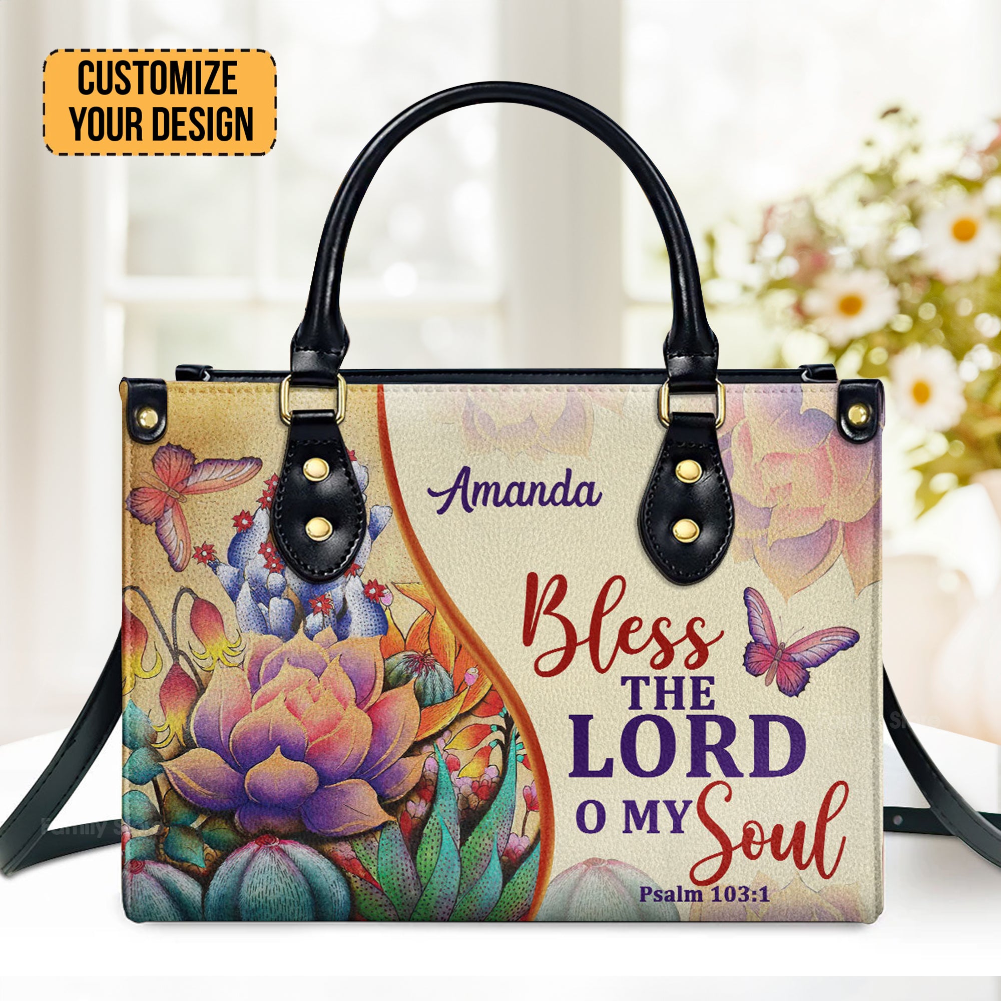 Bless The Lord O My Soul Psalm 103:1 - Thoughtful Gift For Christians - Personalized Leather Handbag With Handle - AT4080840