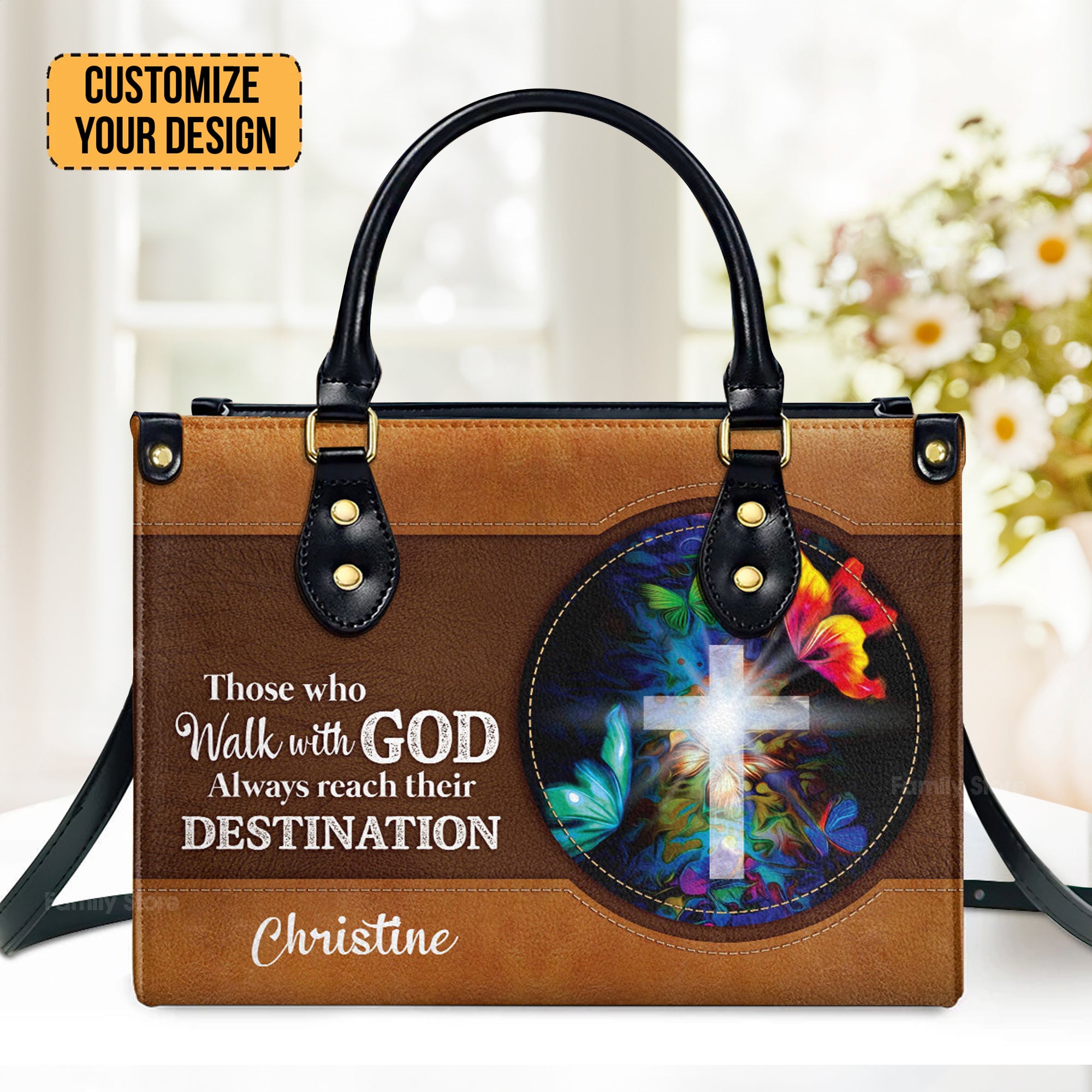 Those Who Walk With God Always Reach Their Destination - Thoughtful Gift For Christians - Personalized Leather Handbag With Handle - AT4081441