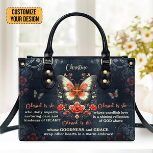 Blessed Is She - Thoughtful Gift For Christians - Personalized Leather Handbag With Handle - AT4080957