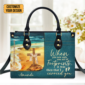 Footprints In The Sand - Unique Personalized Leather Handbag - AT4080940