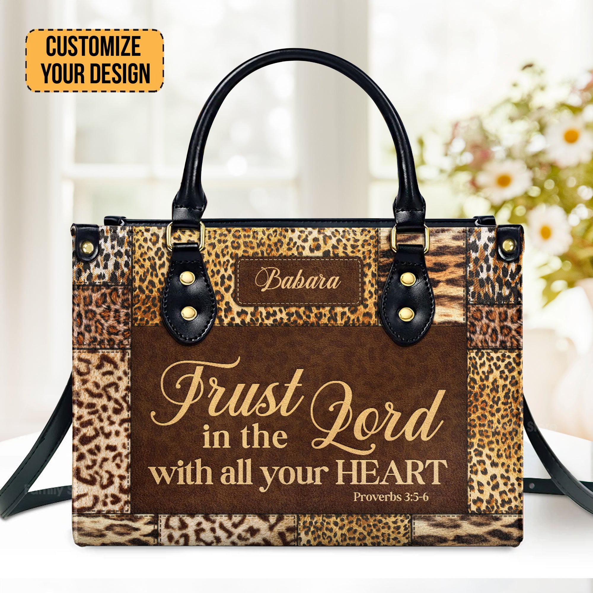 Trust In The Lord With All Your Heart Proverbs 35-6 Psalm 3124 - Scripture Gifts For Women Of God - Personalized Leather Handbag With Handle - AT4081316