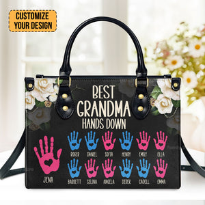 Best Grandma Hands Down - Personalized Leather Handbag With Handle - AT4080726