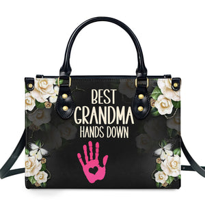 Best Grandma Hands Down - Personalized Leather Handbag With Handle - AT4080726