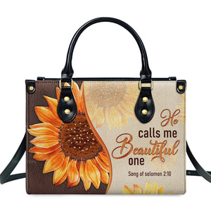 He Calls Me Beautiful One Fancy Sunflower - Thoughtful Gift For Christians - Personalized Leather Handbag With Handle - AT4080743