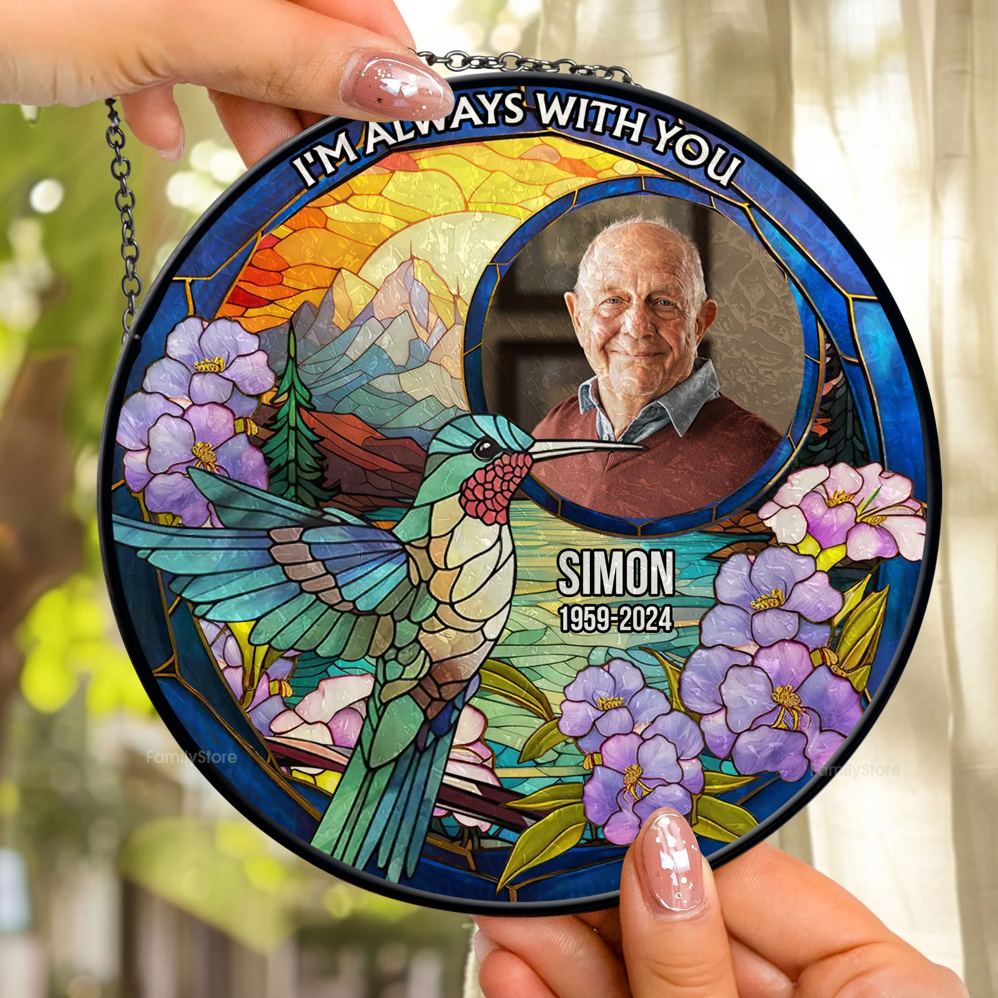 HummingBird Memorial, I Am Always With You - Memorial Gift - Personalized Stained Glass Window Hanging Suncatcher - NA94