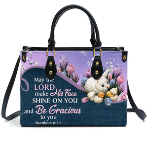 May The Lord Make His Face Shine On You And Be Gracious To You - Personalized Leather Handbag With Handle - AT4080722