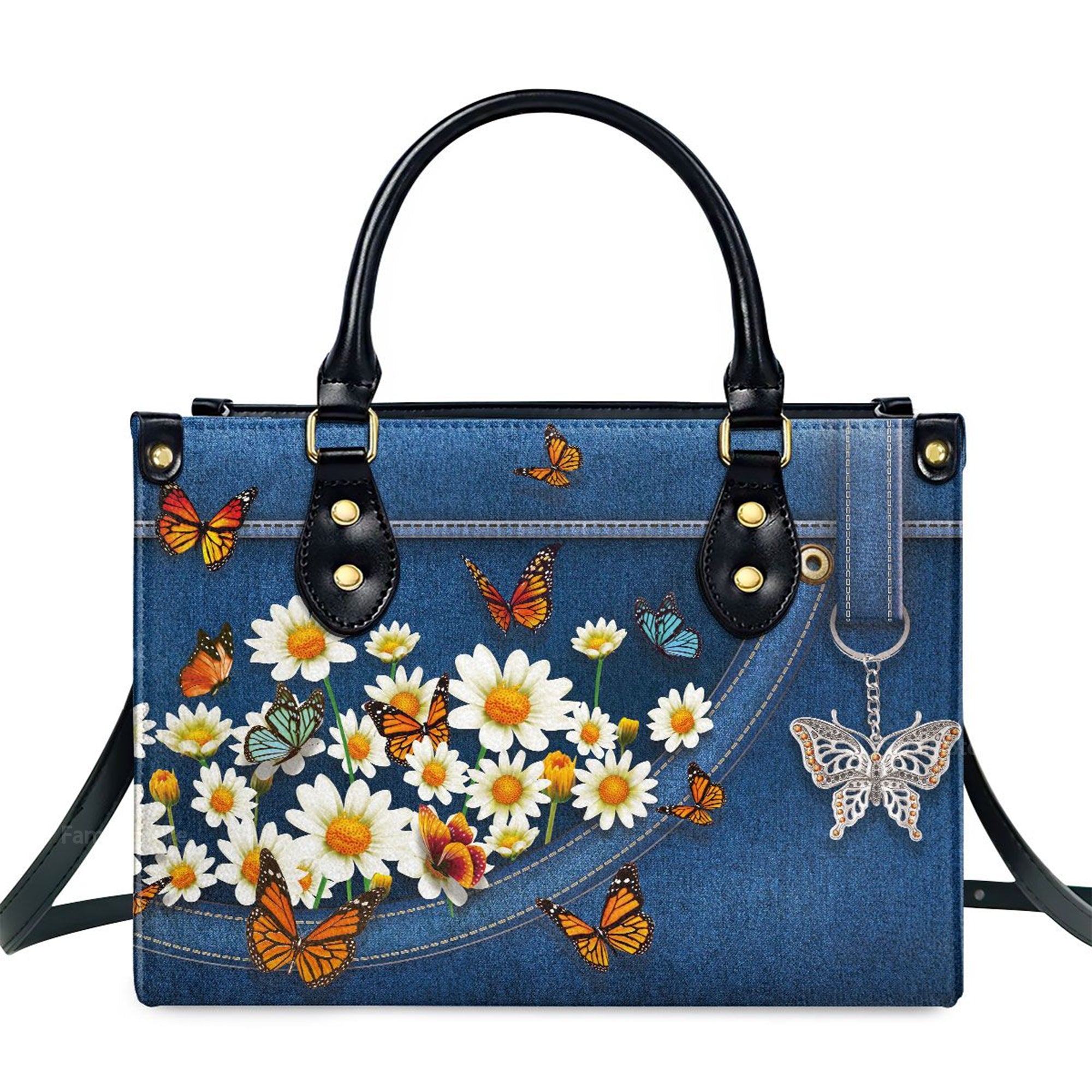 Stunning Daisy And Butterfly - Personalized Leather Handbag With Handle - AT4081432