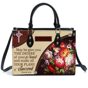 May He Make All Your Plans Succeed - Awesome Personalized Flower Leather Handbag - AT4080701