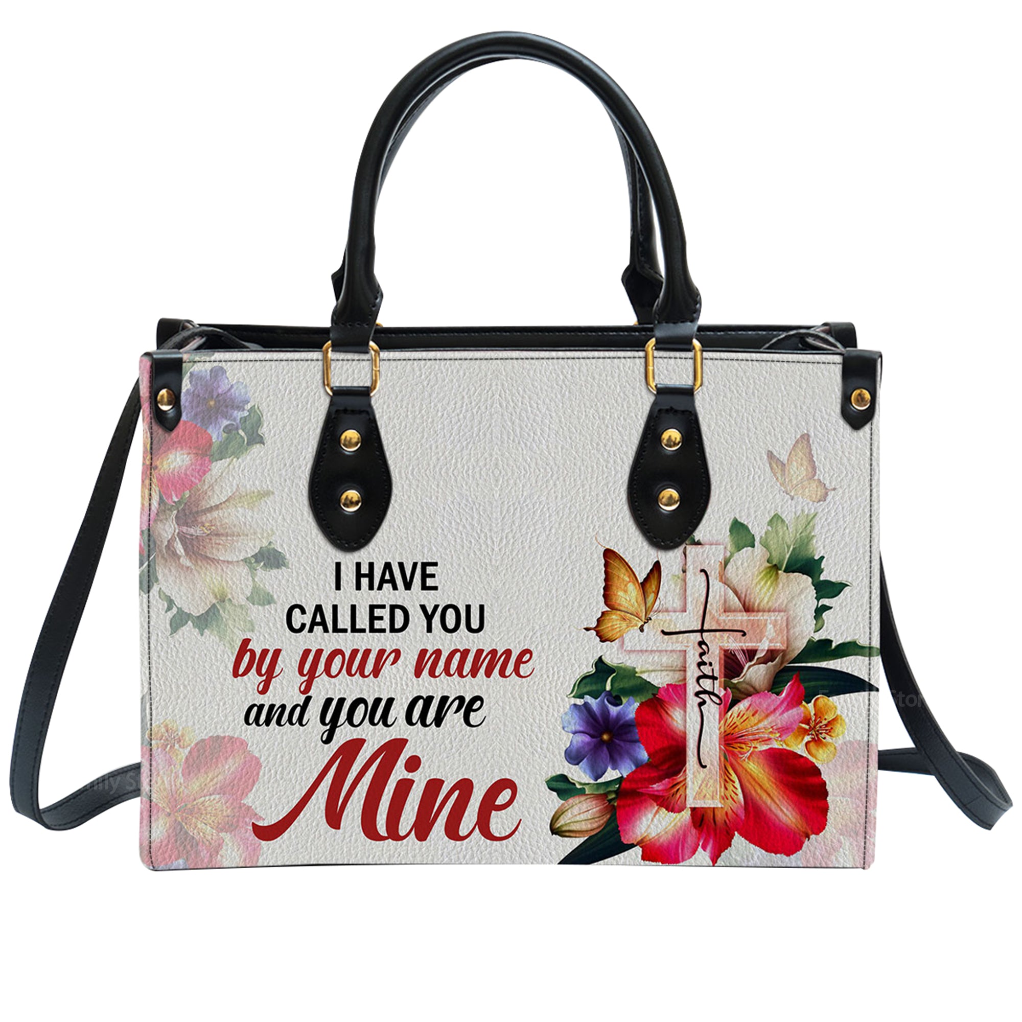 I Have Called You By Your Name Isaiah 431 Cross And Flower - Unique Personalized Leather Handbag - AT4080925