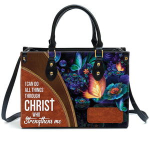 Special Butterfly I Can Do All Things Through Christ - Beautiful Personalized Leather Handbag - AT4081418