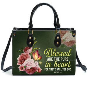 Blessed Are The Pure In Heart Matthew 5:8 - Thoughtful Gift For Christians - Personalized Leather Handbag With Handle - AT4080845