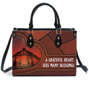 A Grateful Heart Sees Many Blessings - Scripture Gifts For Women Of God - Personalized Leather Handbag With Handle - AT4080606