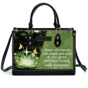 When She Speaks, Her Words Are Wise - Thoughtful Gift For Christians - Personalized Leather Handbag With Handle - AT4080807