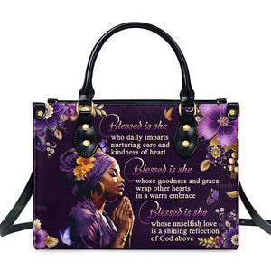 Blessed Is She - Scripture Gifts For Women Of God - Personalized Leather Handbag With Handle - AT4080956