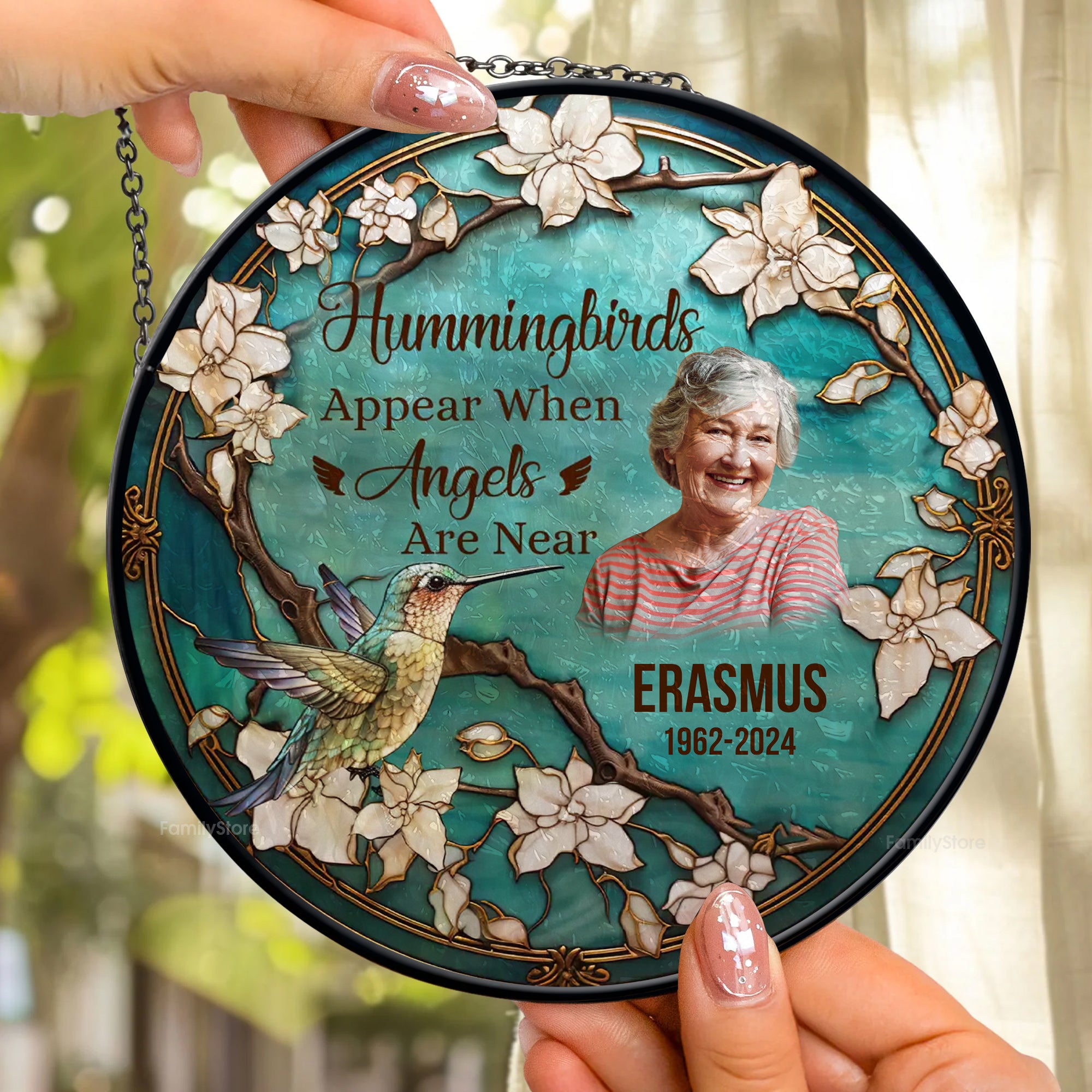 Hummingbirds Appear When Angels Are Near - Memorial Gift - Personalized Stained Glass Window Hanging Suncatcher - NA94