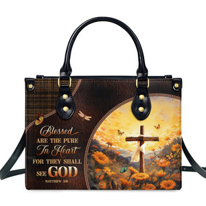 Blessed Are The Pure - Thoughtful Gift For Christians - Personalized Leather Handbag With Handle - AT4081247