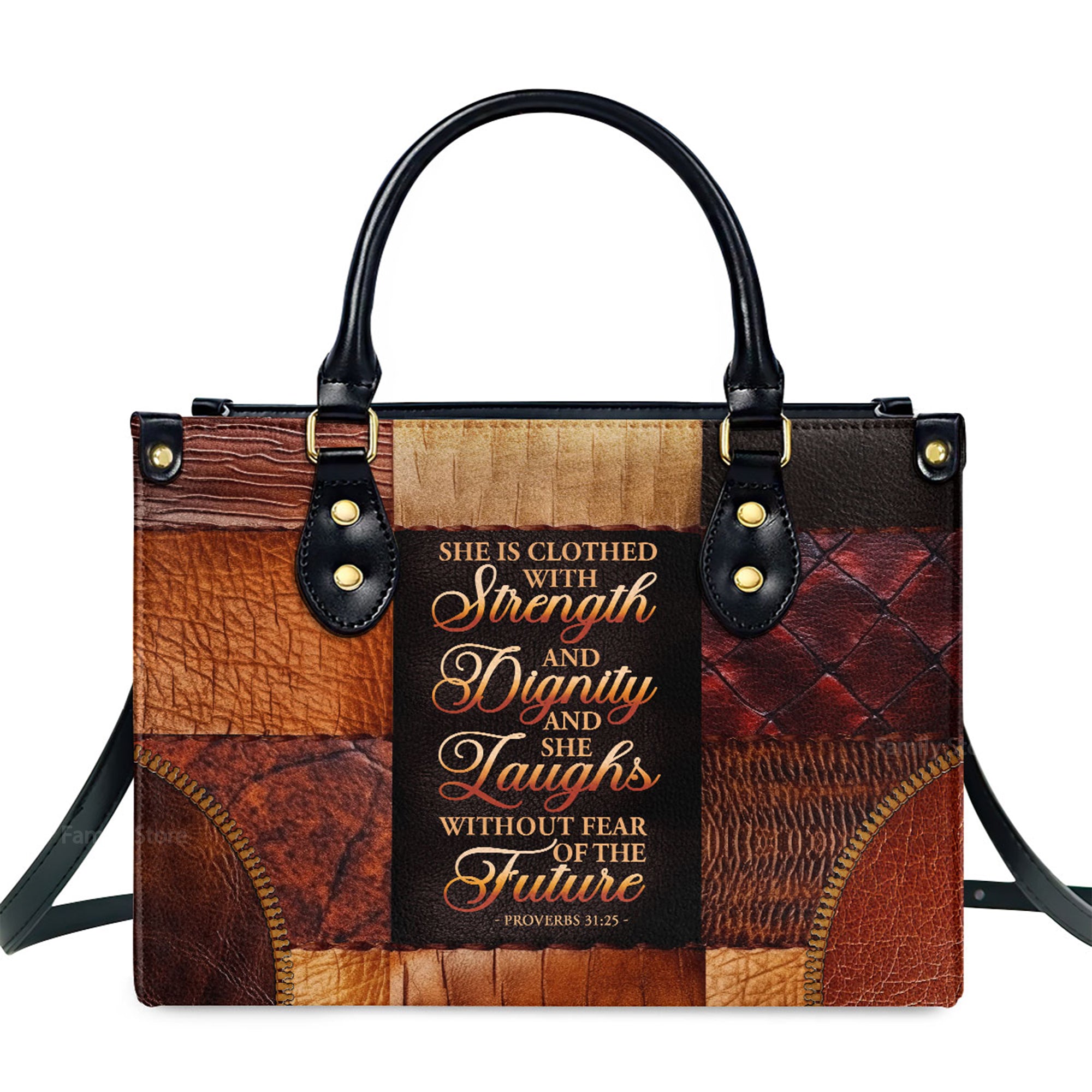 She Is Clothed With Strength And Dignity And She Laughs Without Fear Of The Future - Unique Personalized Leather Handbag - AT4081231